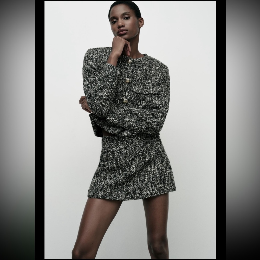 2-pc Zara textured tweed blazer and skort set